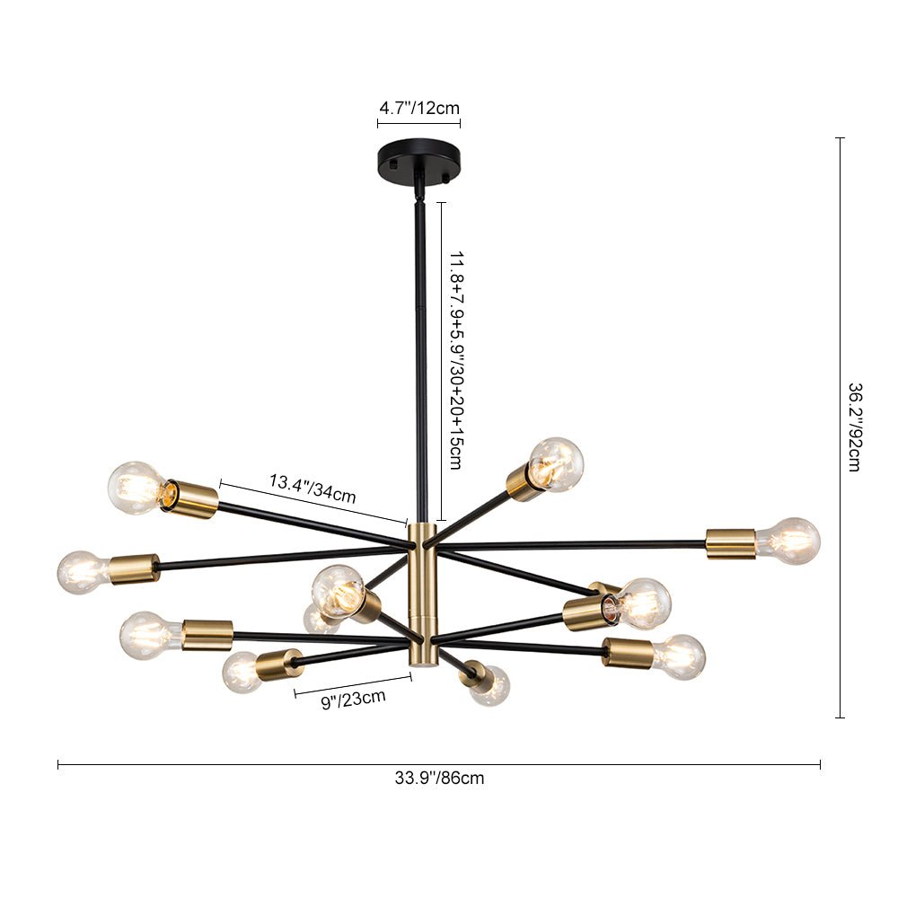 Mid-century Black-Brass Sputnik Two-layer Chandelier | Chandelierias