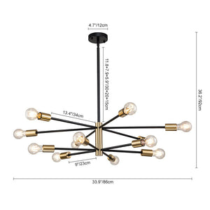 Chandelierias-Mid-century Black and Brass Sputnik Two-layer Chandelier-Chandeliers-Brass & Black-6 Bulbs