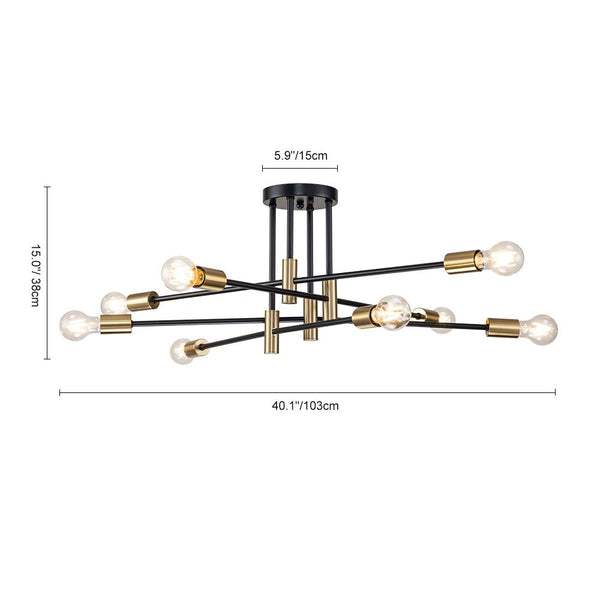 Chandelierias-Mid-century Black and Gold Sputnik Semi-Flush Mount-Chandeliers-Black & Gold-8 Bulbs