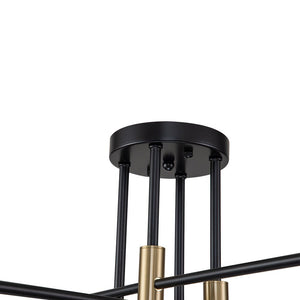 Chandelierias-Mid-century Black and Gold Sputnik Semi-Flush Mount-Chandeliers-Black & Gold-8 Bulbs