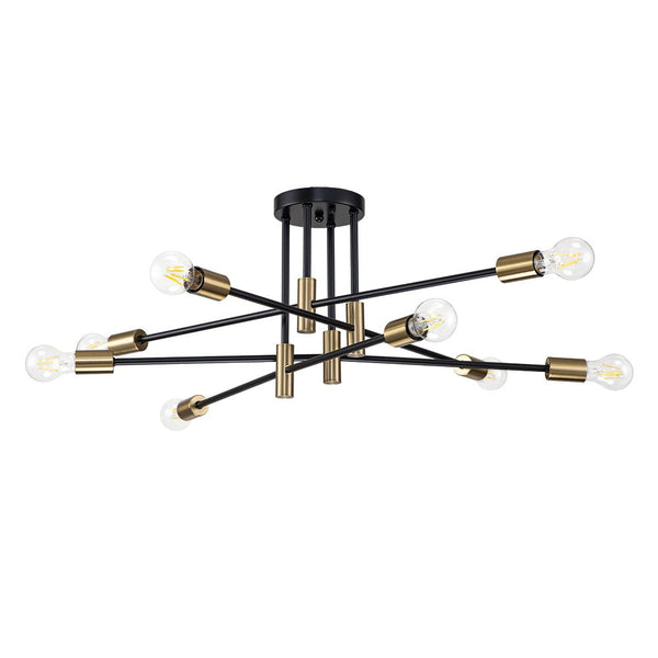 Chandelierias-Mid-century Black and Gold Sputnik Semi-Flush Mount-Chandeliers-Black & Gold-8 Bulbs