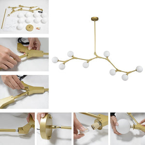 Chandelierias-Mid Century Glass Globe Branch Chandelier-Chandelier-Gold-