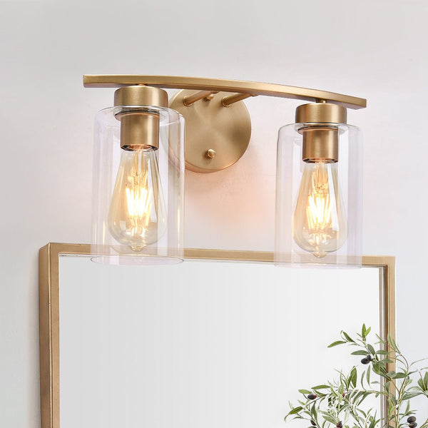 Chandelierias-Mid-century Gold Clear Glass Vanity Light-Wall Light-2 Bulbs-