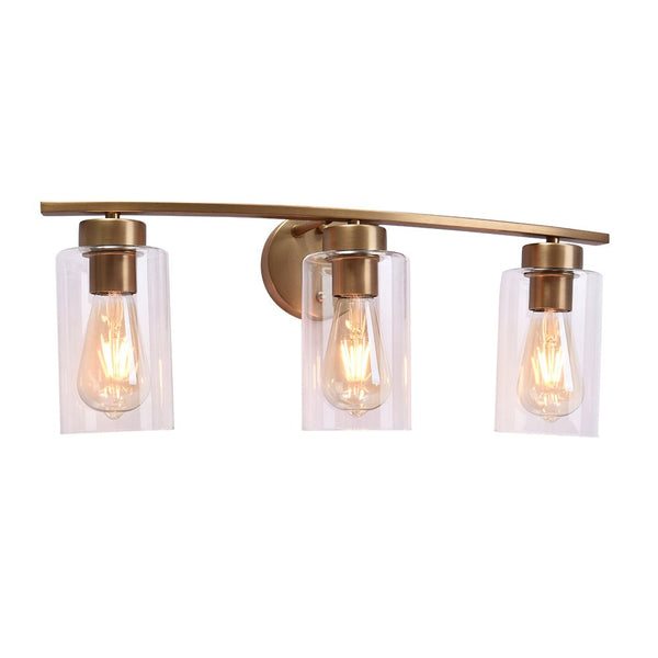 Chandelierias-Mid-century Gold Clear Glass Vanity Light-Wall Light-3 Bulbs-