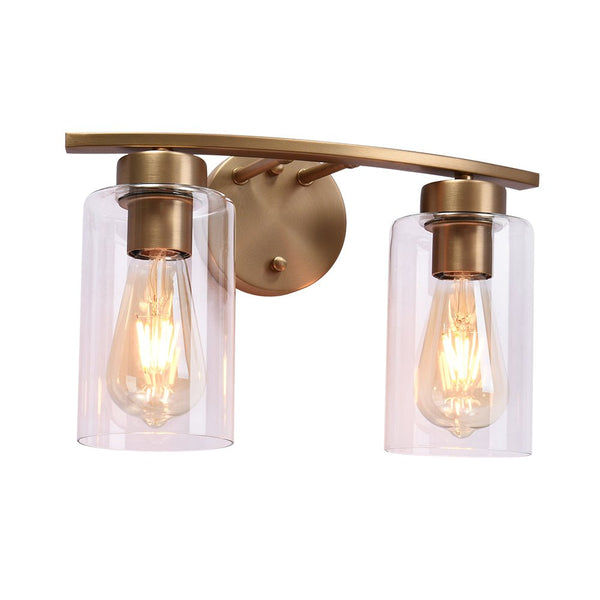 Chandelierias-Mid-century Gold Clear Glass Vanity Light-Wall Light-3 Bulbs-