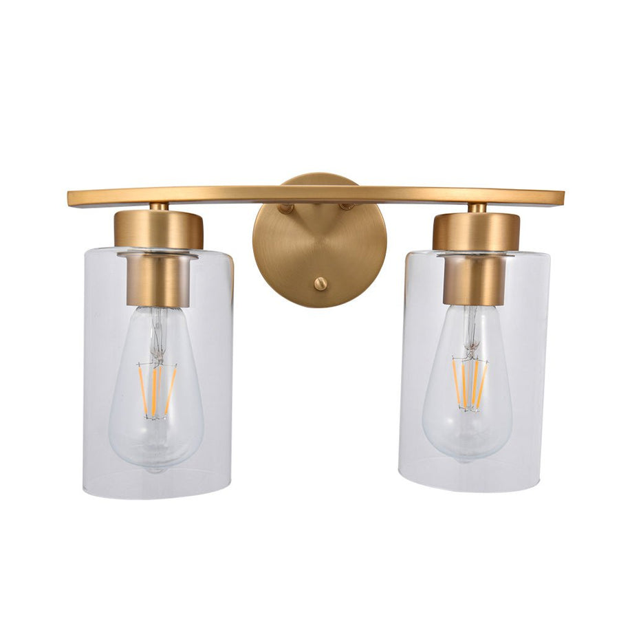 Chandelierias-Mid-century Gold Clear Glass Vanity Light-Wall Light-3 Bulbs-
