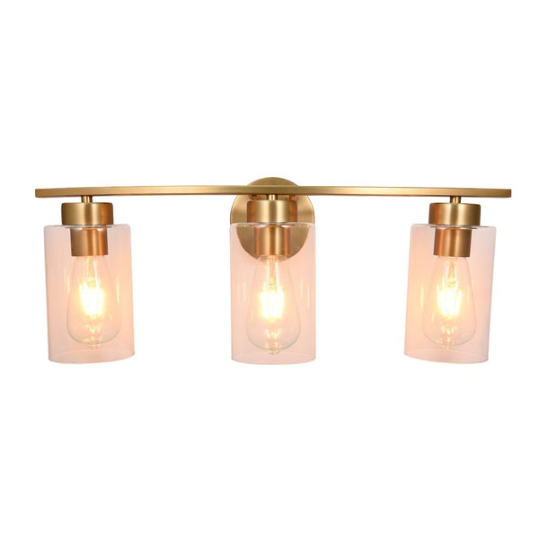 Chandelierias-Mid-century Gold Clear Glass Vanity Light-Wall Light-3 Bulbs-