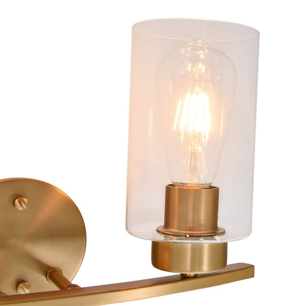 Chandelierias-Mid-century Gold Clear Glass Vanity Light-Wall Light-3 Bulbs-