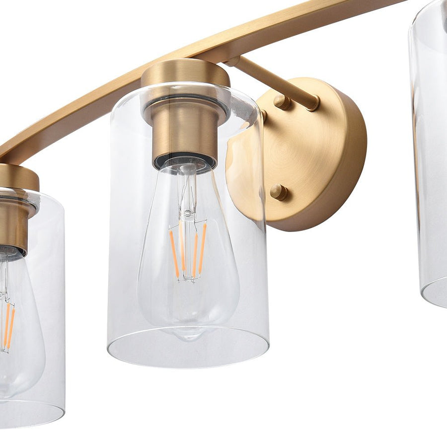 Chandelierias-Mid-century Gold Clear Glass Vanity Light-Wall Light-3 Bulbs-