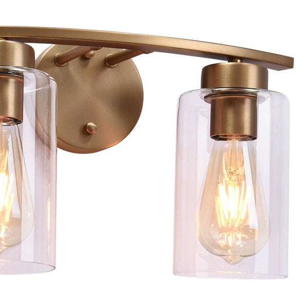 Chandelierias-Mid-century Gold Clear Glass Vanity Light-Wall Light-3 Bulbs-