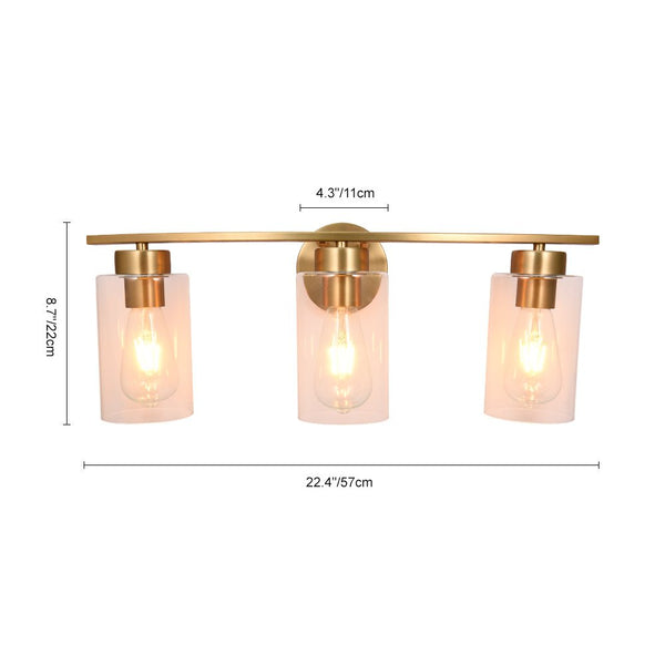 Chandelierias-Mid-century Gold Clear Glass Vanity Light-Wall Light-3 Bulbs-