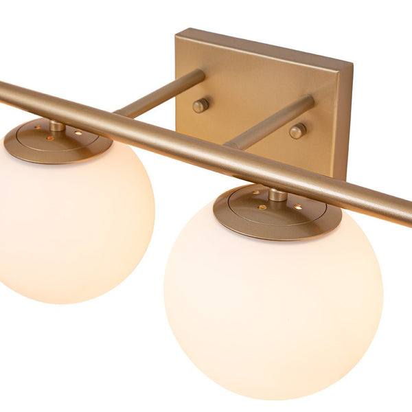 Chandelierias-Mid-century Milk White Glass Globe Linear Vanity Light-Wall Light-Gold-4 Bulbs