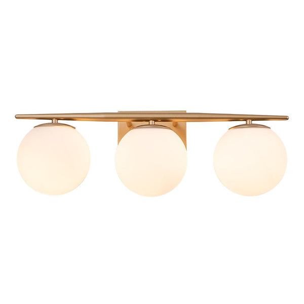 Chandelierias-Mid-century Milk White Glass Globe Linear Vanity Light-Wall Light-Gold-4 Bulbs