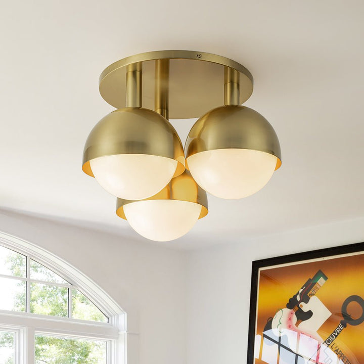 Chandelierias-Mid-century Modern 3-Light Glass Globe Semi-Flush Mount-Semi Flush-Brass-