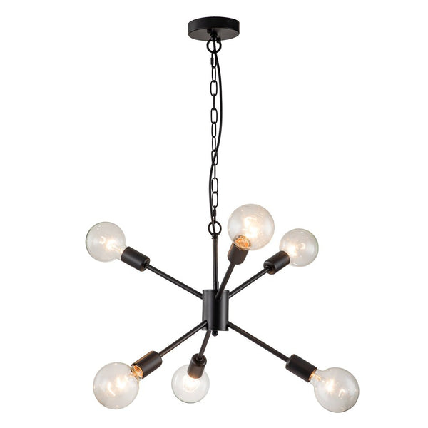 Chandelierias-Mid-century Modern 6-Light Metal Sputnik Chandelier-Chandeliers-Black-