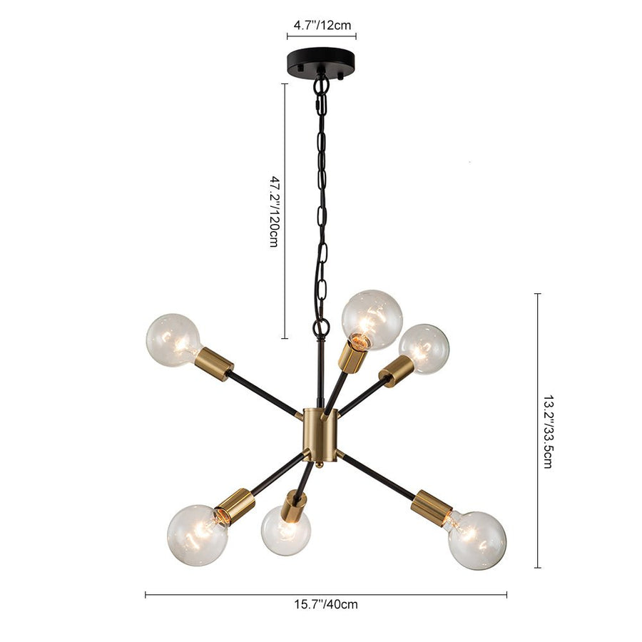 Chandelierias-Mid-century Modern 6-Light Metal Sputnik Chandelier-Chandeliers-Black-