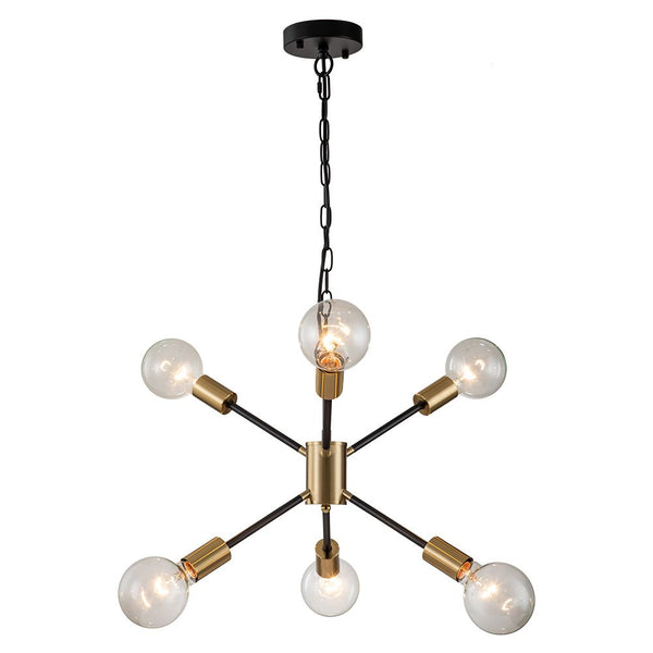 Chandelierias-Mid-century Modern 6-Light Metal Sputnik Chandelier-Chandeliers-Black-