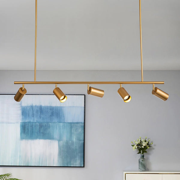 Chandelierias-Mid-century Modern Dimmable Track Light Pendant-Pendant-Gold-5 Bulbs