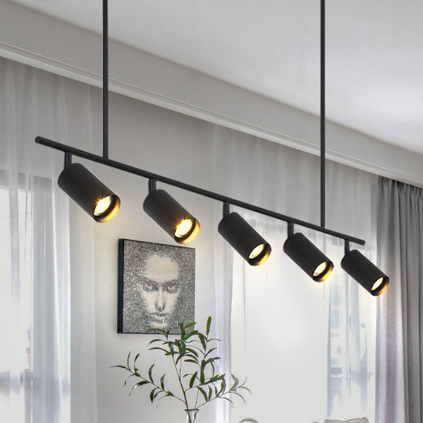 Chandelierias-Mid-Century Modern Linear Track Light-Pendant-Black-5 Bulbs