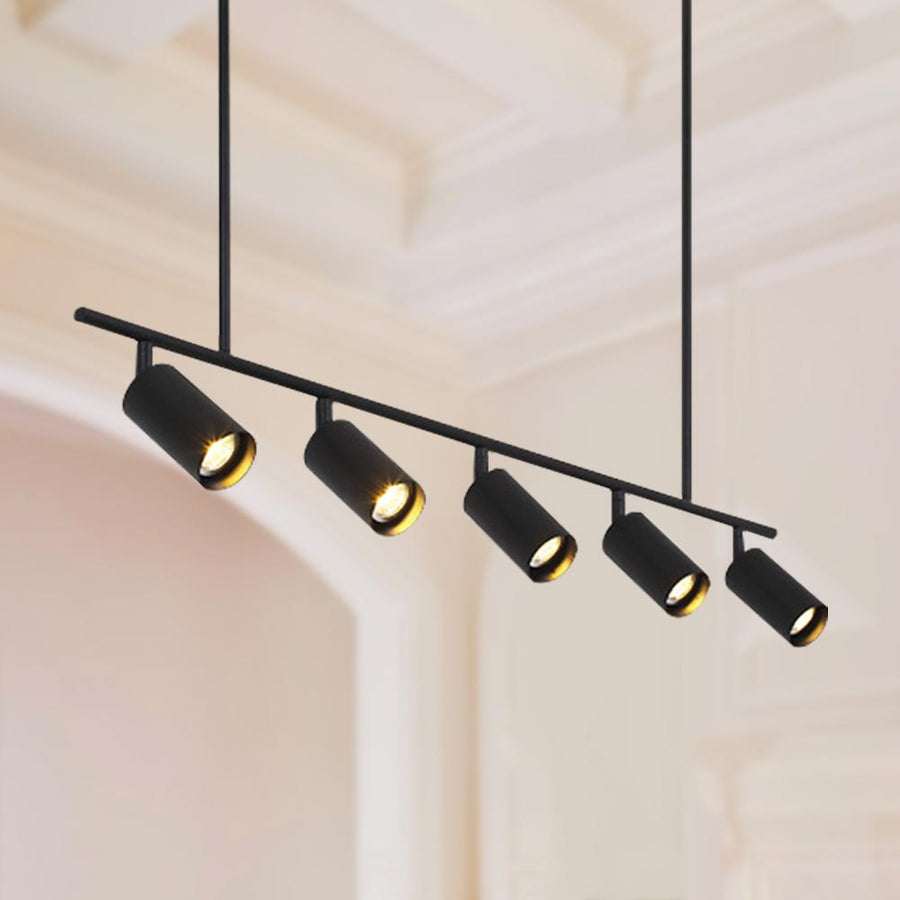 Chandelierias-Mid-Century Modern Linear Track Light-Pendant-Black-5 Bulbs