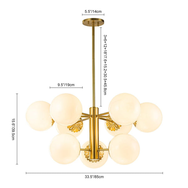 Chandelierias-Mid-century Modern Opal Glass Sphere Chandelier-Chandelier-Brass-9 Bulbs