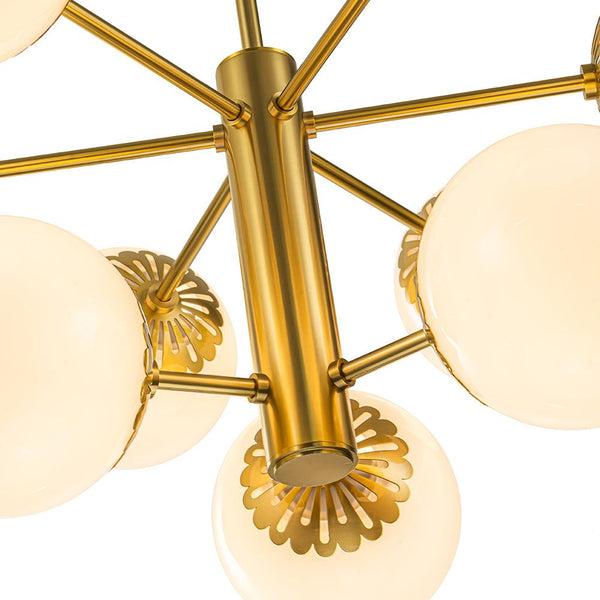 Chandelierias-Mid-century Modern Opal Glass Sphere Chandelier-Chandelier-Brass (Pre-order)-9 Bulbs