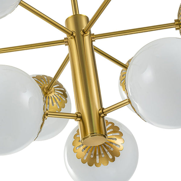 Chandelierias-Mid-century Modern Opal Glass Sphere Chandelier-Chandelier-Brass (Pre-order)-9 Bulbs