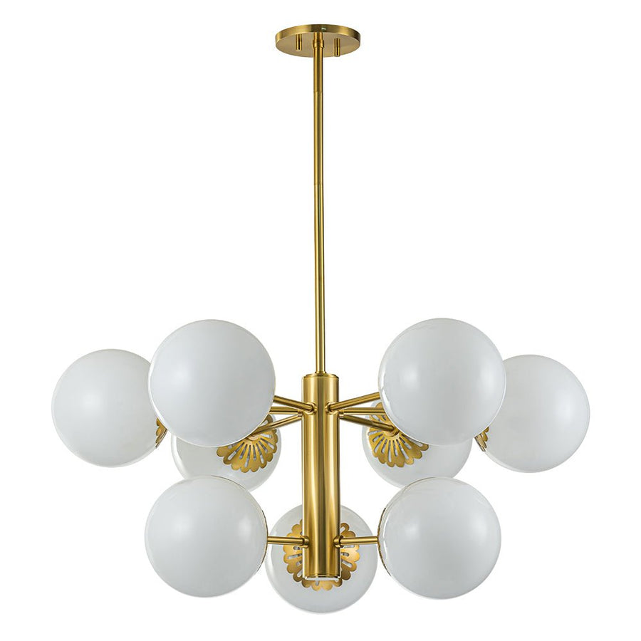 Chandelierias-Mid-century Modern Opal Glass Sphere Chandelier-Chandelier-Brass (Pre-order)-9 Bulbs