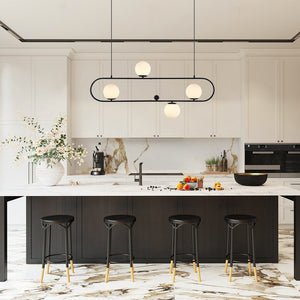 Chandelierias-Mid-Century Modern Oval Globe Linear Chandelier-Chandelier-Black-