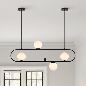 Chandelierias-Mid-Century Modern Oval Globe Linear Chandelier-Chandelier-Black-