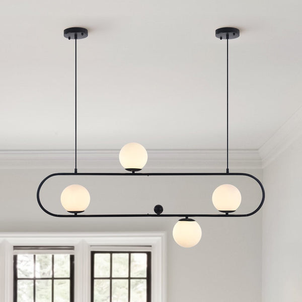 Chandelierias-Mid-Century Modern Oval Globe Linear Chandelier-Chandelier-Black-