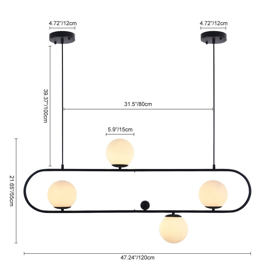 Chandelierias-Mid-Century Modern Oval Globe Linear Chandelier-Chandelier-Brass-