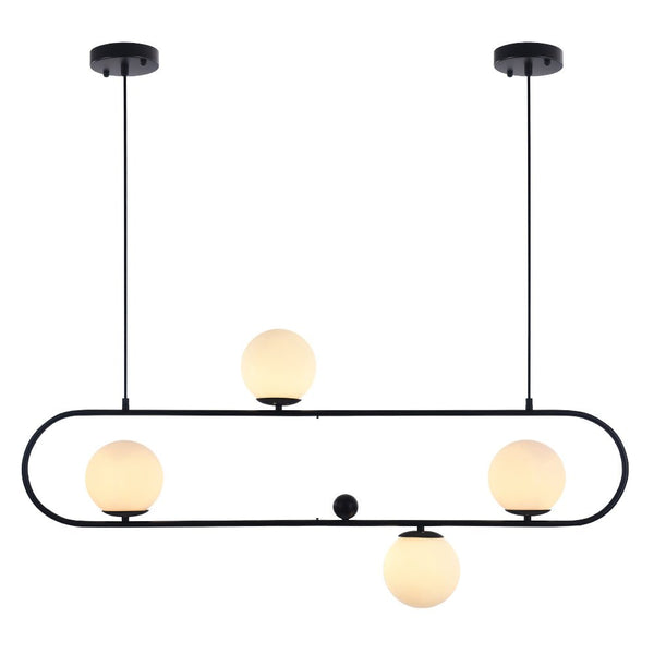 Chandelierias-Mid-Century Modern Oval Globe Linear Chandelier-Chandelier-Brass-