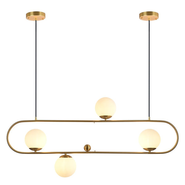 Chandelierias-Mid-Century Modern Oval Globe Linear Chandelier-Chandelier-Brass-