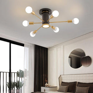 Chandelierias-Mid Century Semi Flush Sputnik Ceiling Light-Flush Mount-Black-