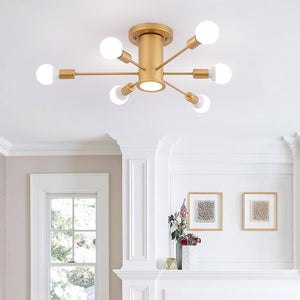 Chandelierias-Mid Century Semi Flush Sputnik Ceiling Light-Flush Mount-Gold-
