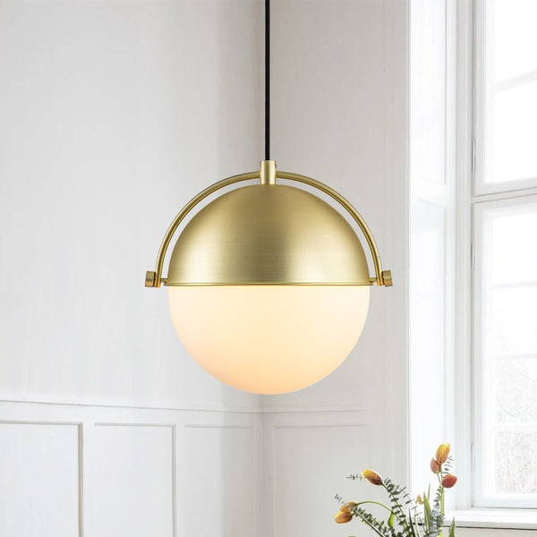 Chandelierias-Mid-century Single Light Glass Globe Hanging Pendant-Pendant-Brushed Brass-