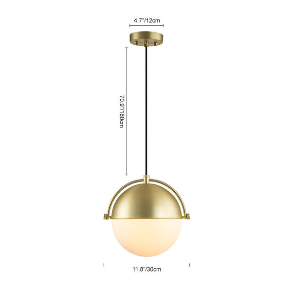 Chandelierias-Mid-century Single Light Glass Globe Hanging Pendant-Pendant-Brushed Brass-