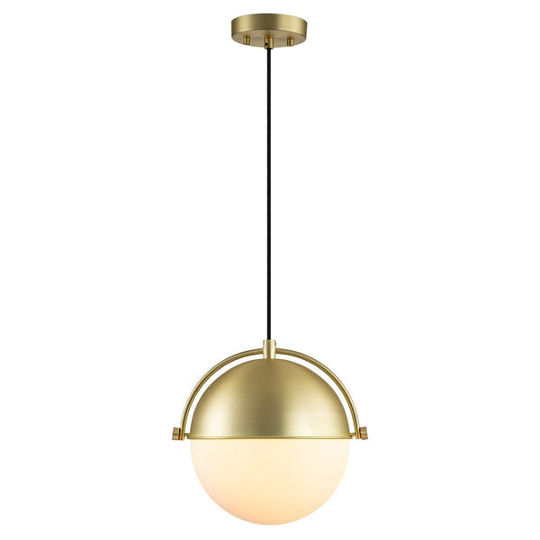 Chandelierias-Mid-century Single Light Glass Globe Hanging Pendant-Pendant-Brushed Brass-