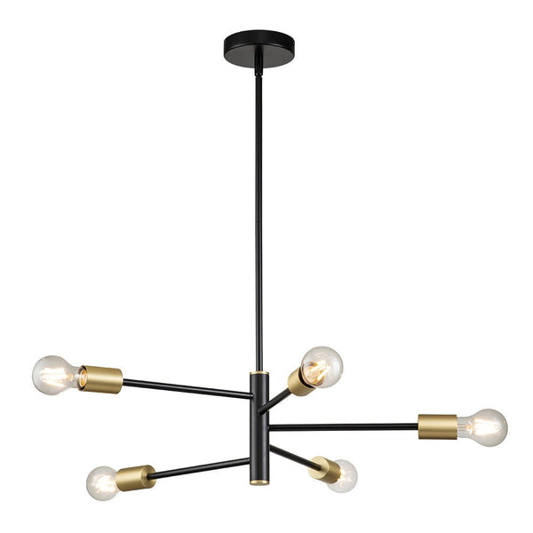 Chandelierias-Minimalist Linear 5-Light Branch Chandelier-Chandeliers-Black & Gold-