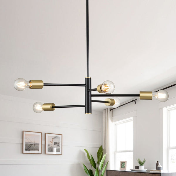 Chandelierias-Minimalist Linear 5-Light Branch Chandelier-Chandeliers-Black & Gold-