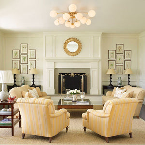 Chandelierias-Modern 12-Light Opal Glass Globe Semi-Flush Mount-Flush Mount-Brass-12 Bulbs