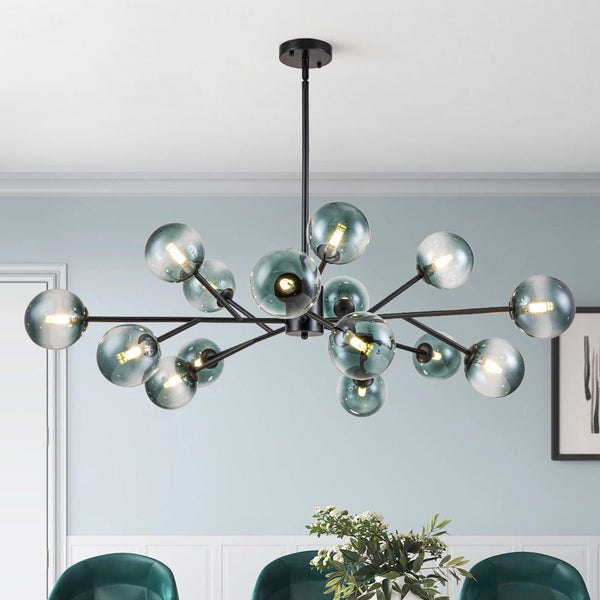 Chandelierias-Modern 15-Light Gradient Glass Globe Branch Chandelier-Chandeliers-Black-15 Bulbs