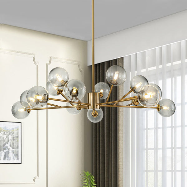 Chandelierias-Modern 15-Light Gradient Glass Globe Branch Chandelier-Chandeliers-Black-Gradient Blue