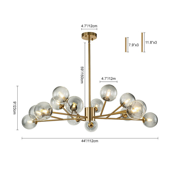 Chandelierias-Modern 15-Light Gradient Glass Globe Branch Chandelier-Chandeliers-Black-Gradient Gray