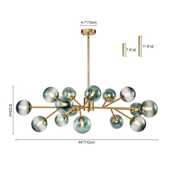 Chandelierias-Modern 15-Light Gradient Glass Globe Branch Chandelier-Chandeliers-Gold-15 Bulbs