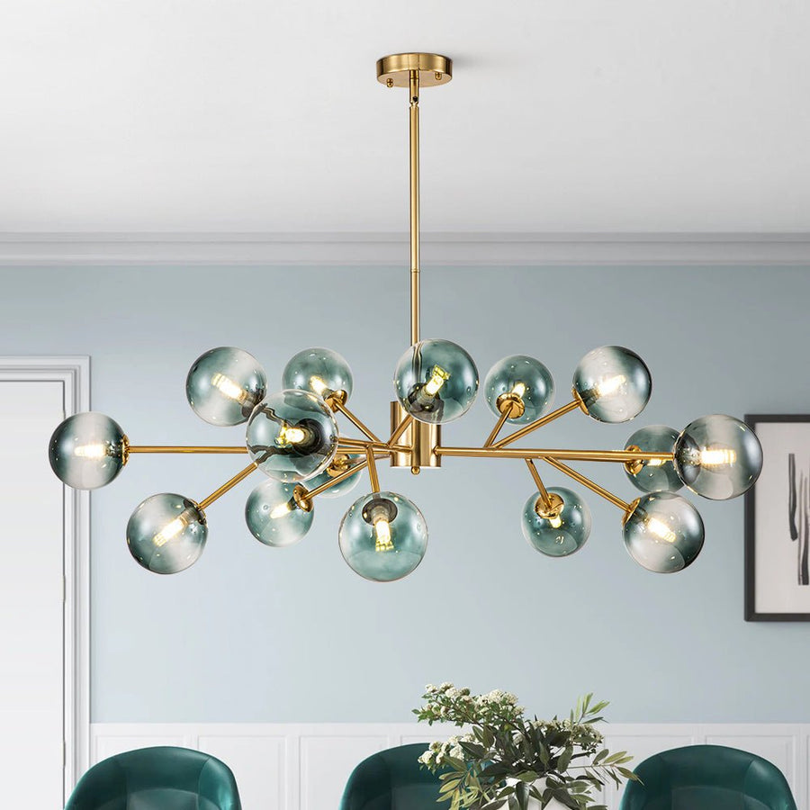 Chandelierias-Modern 15-Light Gradient Glass Globe Branch Chandelier-Chandeliers-Gold-15 Bulbs