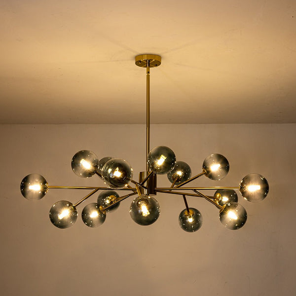 Chandelierias-Modern 15-Light Gradient Glass Globe Branch Chandelier-Chandeliers-Gold-15 Bulbs