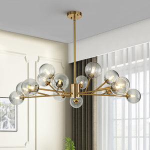 Chandelierias-Modern 15-Light Gradient Glass Globe Branch Chandelier-Chandeliers-Gold-Gradient Gray