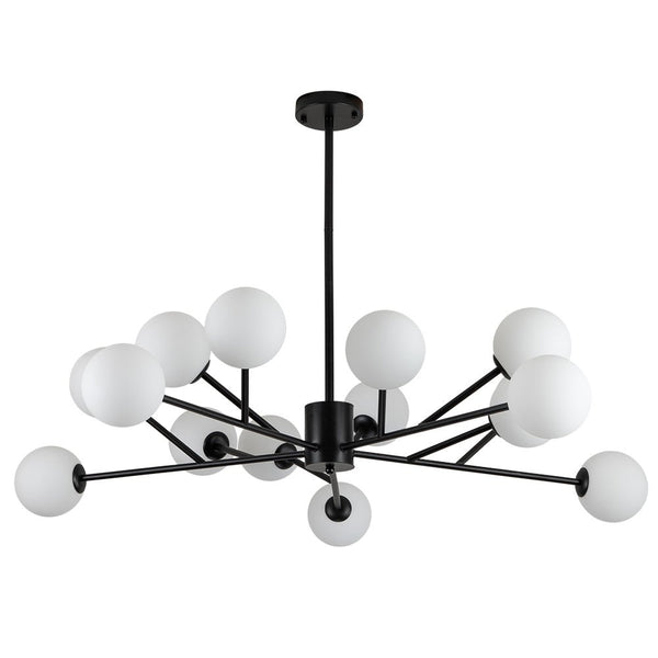 Chandelierias-Modern 15-Light Opal Glass Sputnik Sphere Chandelier-Chandeliers-Black-